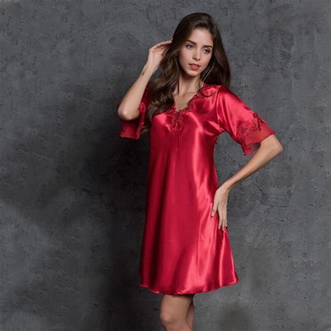 Buy Women Silk Sleepwear Satin Nightgown Half Sleeve Embroidery