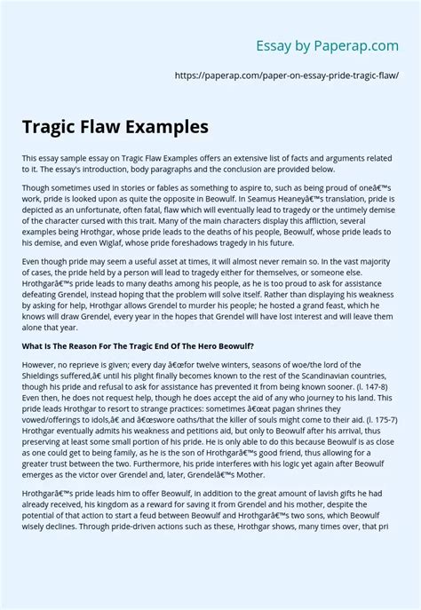 Tragic Flaw Examples Free Essay Example