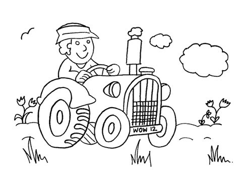 Cute Farmer Driving Tractor Coloring Page