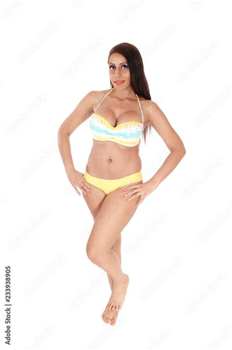 Beautiful Woman Standing In A Bikini And Big Boobs Stock Photo Adobe