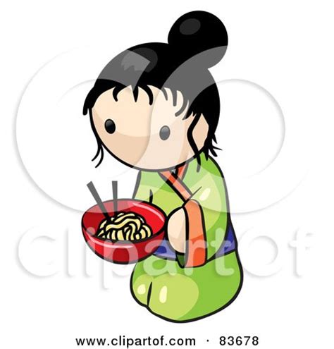 Royalty-Free (RF) Clipart Illustration of a Kneeling Japanese Human