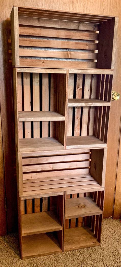Rustic Wooden Stackable Crate Bookshelf Customwooddecorhandmade Crate Bookshelf Crate