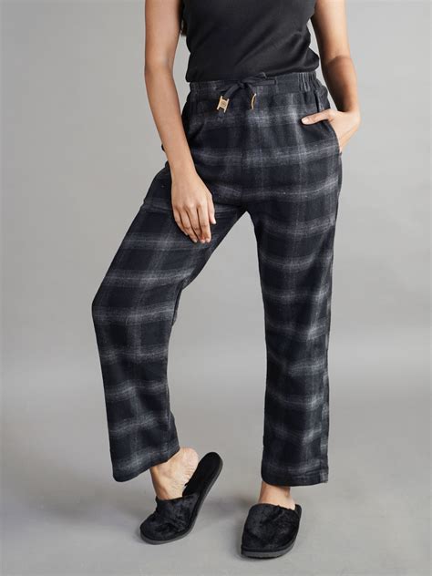 Black And Grey Checkered Flannel Pants For Women Bombay Trooper