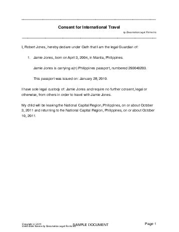 child travel consent philippines legal templates