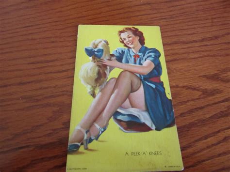 1940 Mutoscope Litho Pin Up Arcade Card Glamour Girls Peek A Knees Risque Art Ebay