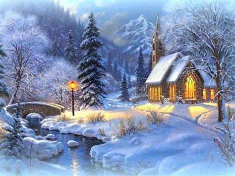 Thomas Kinkade Winter Scenes Beautiful Landscape Drawing Art Winter