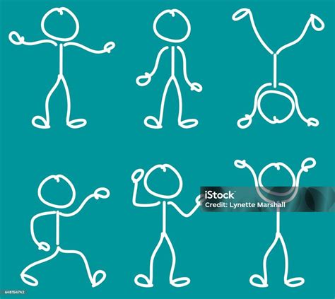 Drawn Stick Figures Stickmen With Various Poses With Teal Background