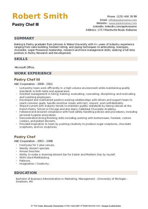 Pastry Chef Resume Sample
