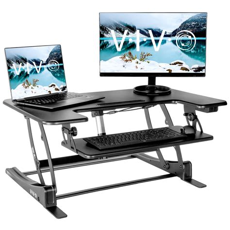 Vivo Black Electric Height Adjustable Stand Up Desk Converter Sit To