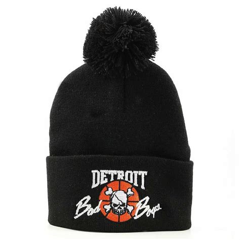 Detroit Bad Boys Authentic Mens Knit Hat With Black Pom Vintage