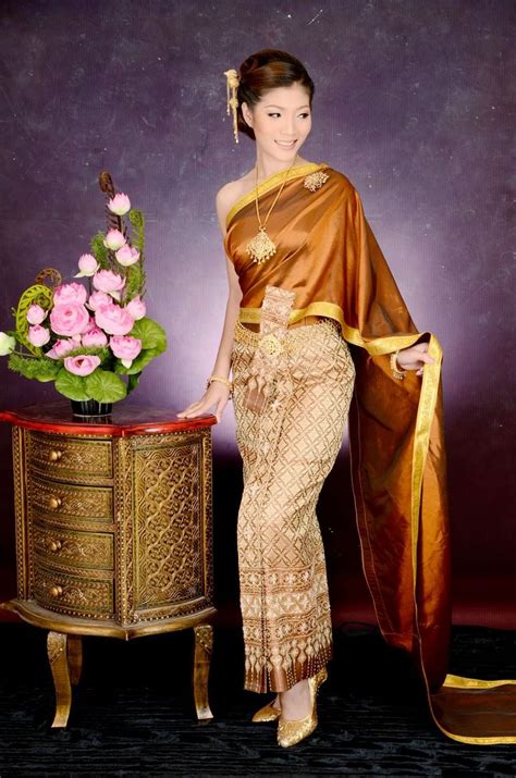 Thai Dress Ahom Shan Dai Custuome Vintage Summer Chest Wrap Sexy Ladies Shawl Pha Sin Thailand