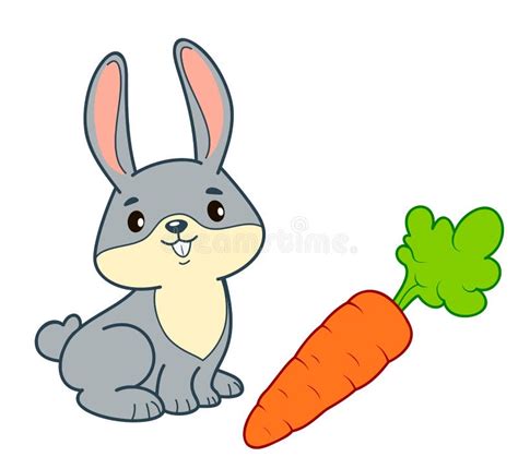 Cute Rabbit Cartoon Bunny And Carrot Clipart Vector Illustration Stock