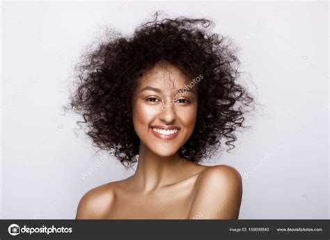 Fashion Studio Portrait Of Beautiful African American Woman With Perfect Smooth Glowing Mulatto