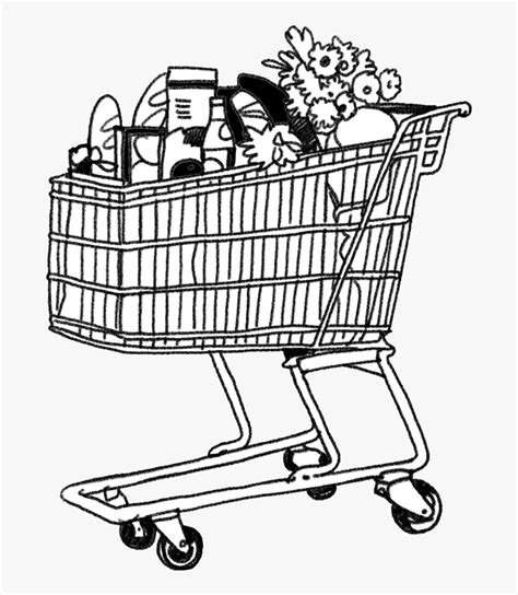 Grocery Cart Coloring Page 5 By John - Grocery Cart Coloring Page, HD Png Download - kindpng