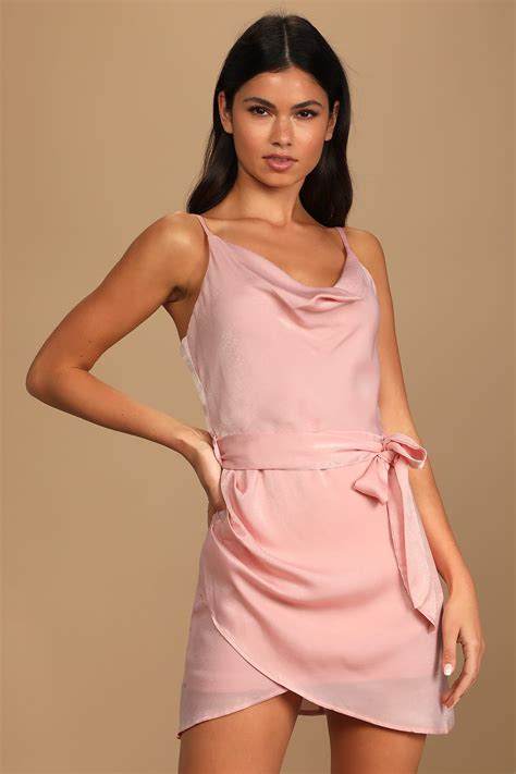 Blush Pink Mini Dress Cowl Neck Dress Satin Dress Lulus