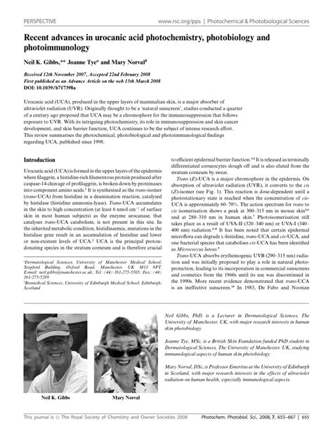 Photochemistry and photobiology (photochem photobiol). (PDF) Gibbs NK, Tye J, Norval MRecent advances in urocanic ...