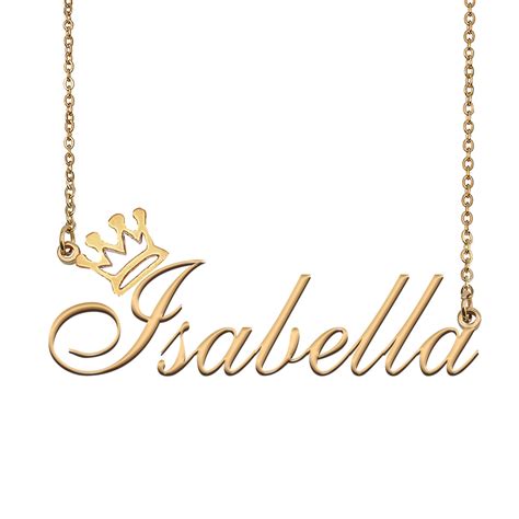 Isabella Name Necklace With Crown Name Necklace Gold Custom Etsy