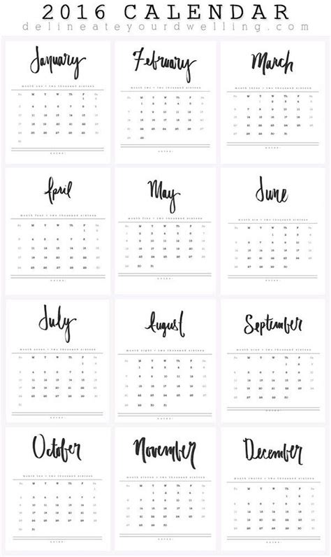 2016 Hand Lettered Calendar Hand Lettering Lettering Calendar