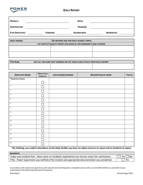 Daily Job Report Template Construction