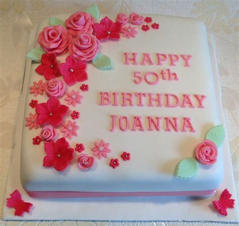 Information on the photo collage. Happy 50th birthday square iced cake, flowers, butterfly ...
