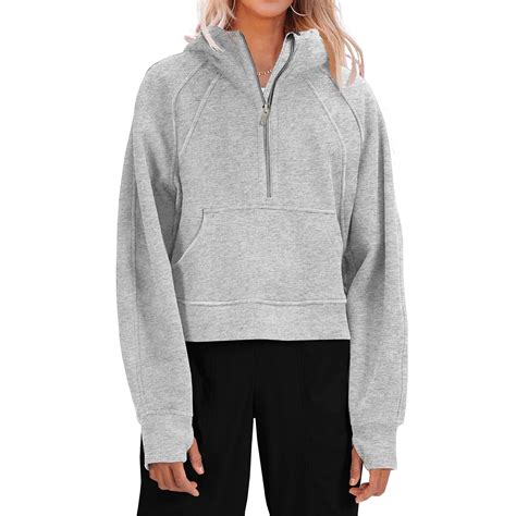 Mafulus Womens Hooded Pullover Sweatshirts Half Zipper Crop Hoodie