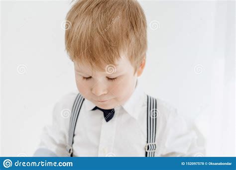 Pretty Little Caucasian Boy Child Closeup Portrait Stock Photo Image