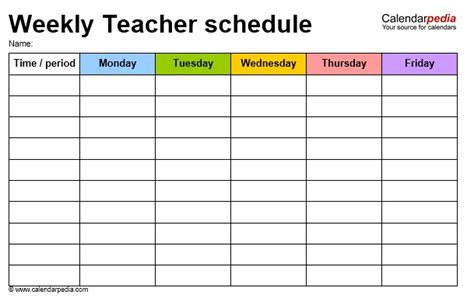 Download Weekly Teacher Schedule Template Word Format 3 Printable Samples