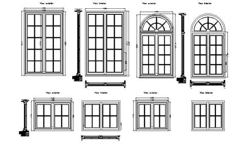 Multiple Window Elevation Blocks With Supportive Wall Cad Drawing