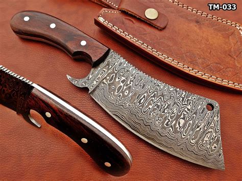 10 Hand Forged Damascus Steel Meat Cleaver Walnut Wood Scale Chopper