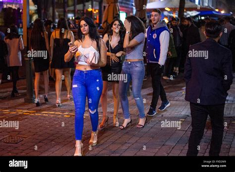 Women On A Night Out On Broad Street In Birmingham On A Saturday Stock