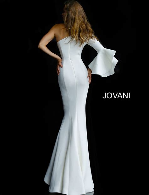 Jovani 66821 White Bell Sleeve Asymmetrical Wedding Dress