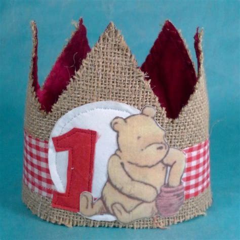Shabby Chic Classic Pooh Bear Birthday Crown First Birthday Etsy Bear Birthday Winnie The