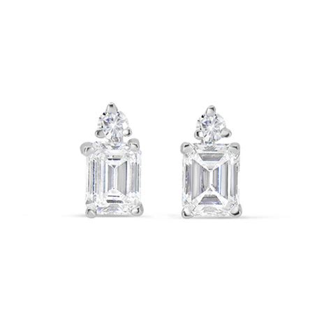 Petite Baguette Round Diamond Stud Earrings Sfdiamondexchange