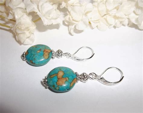 Earring Turquoise Blue And Brown Southwestern 925 Sterling Etsy