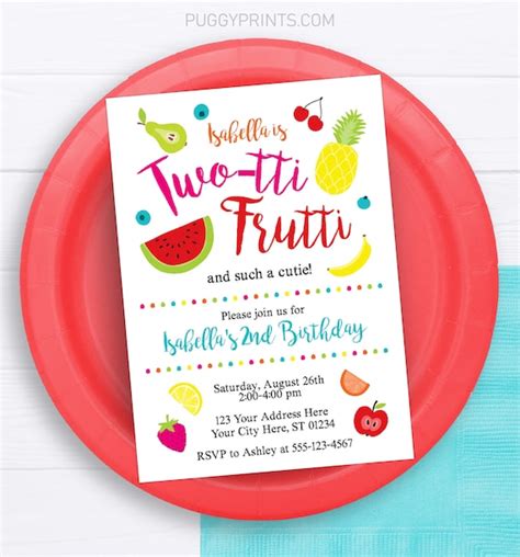 Twotti Frutti Birthday Invitation Editable Two Tti Frutti Invitation