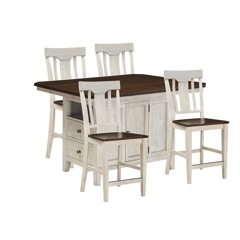 Newport 5 Piece Kitchen Island Set With Chairs In Dry Coffee Over White