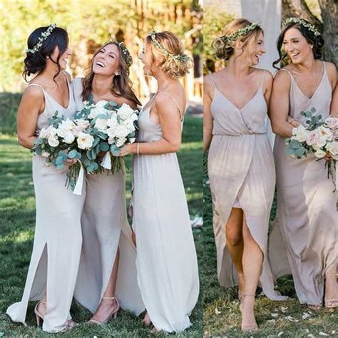 Discount bridesmaid dresses beach bridesmaid dresses wedding party dresses bride dresses mix match bridesmaids bohemian bridesmaid joanna august beige browse bridesmaid dresses in every style and silhouette including lace, plus size, maternity and other bridesmaid dresses. Pale White Chiffon Split Country Bohemian Bridesmaid ...