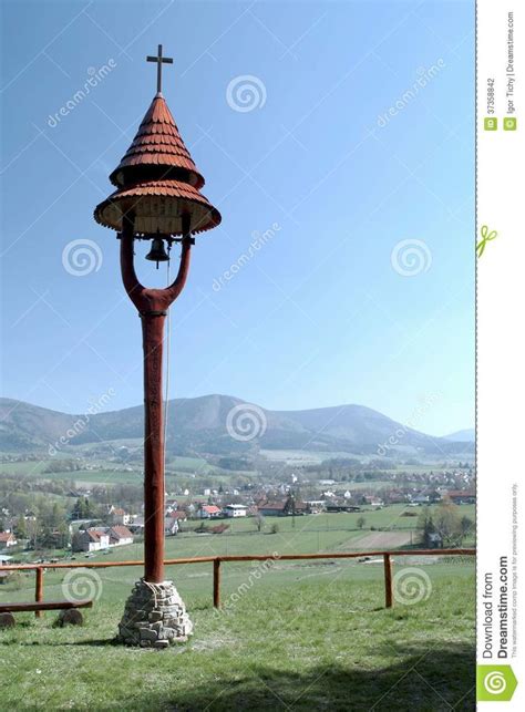 Small Wooden Bell Tower With The Beskydy Mountains In The Background