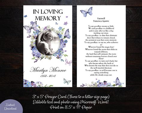 printable funeral prayer card    memorial prayer card etsy