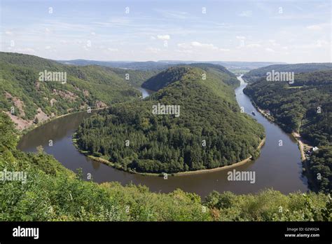 Saarschleife The Saar River Curving Near Mettlach Germany Stock