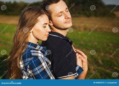 Sweet Couple Embrace Passionately In Nature Stock Photo Image Of