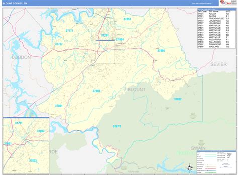 Blount County Tn Zip Code Wall Map Basic Style By Marketmaps