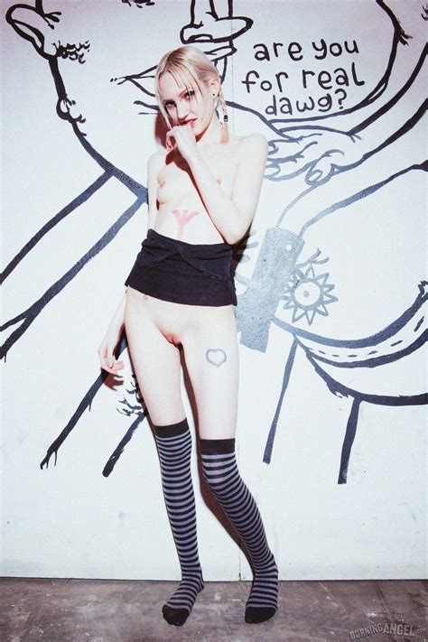 Small Tittied Skinny Girl In Striped Over The Knee Socks Poses By Graffiti Wall Sexvidxxx