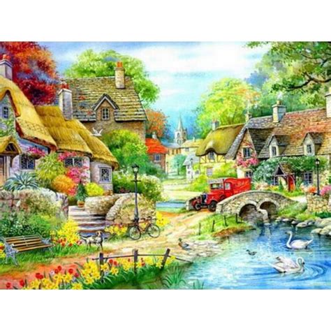 5d Diy Full Squareround Diamond Painting Country House Embroidery