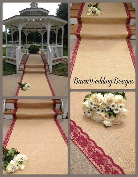 30 Ft Burlap And Lace Aisle Runner Burgundy Redwine Lace Ships Fast