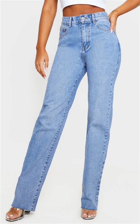 Mid Blue Wash Straight Leg Jeans Denim Prettylittlething