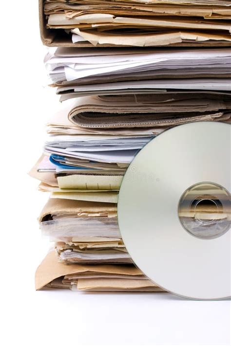 Stack Of Old Paper Files And Modern Cd Archive Stock Image Image Of
