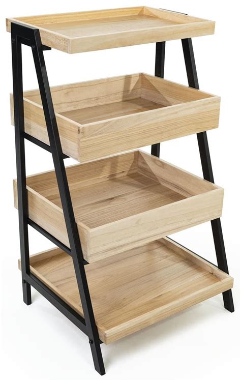 Wooden Retail Shelving Unit 4 Shelves Natural Finish Muebles Para