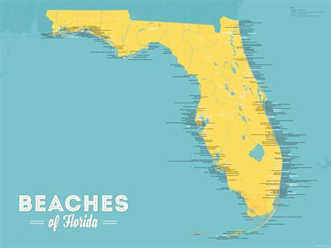 Florida Beaches Map 18x24 Poster Best Maps Ever
