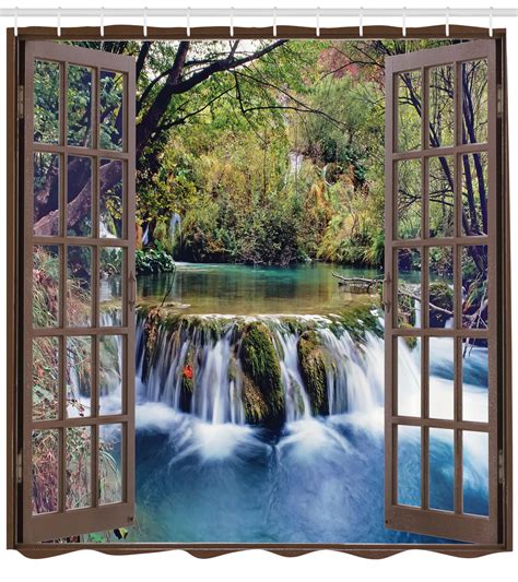 Waterfall Shower Curtain Wide Waterfall Deep Down In The